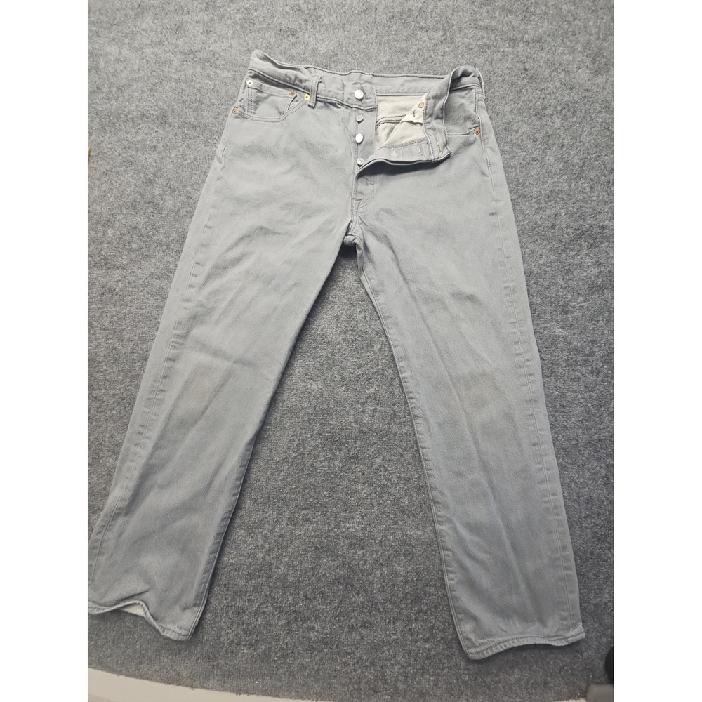 Levis 501 Jeans Mens 36x32(34x29.5) Gray Button Fly Denim Pants STAIN